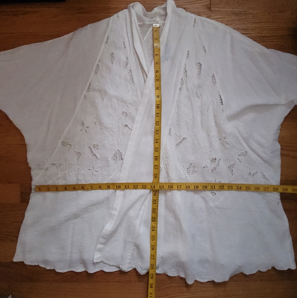 Free People Cool Nights Embroidered Kimono Cardigan Ivory Cotton Blend Size L - Picture 15 of 16
